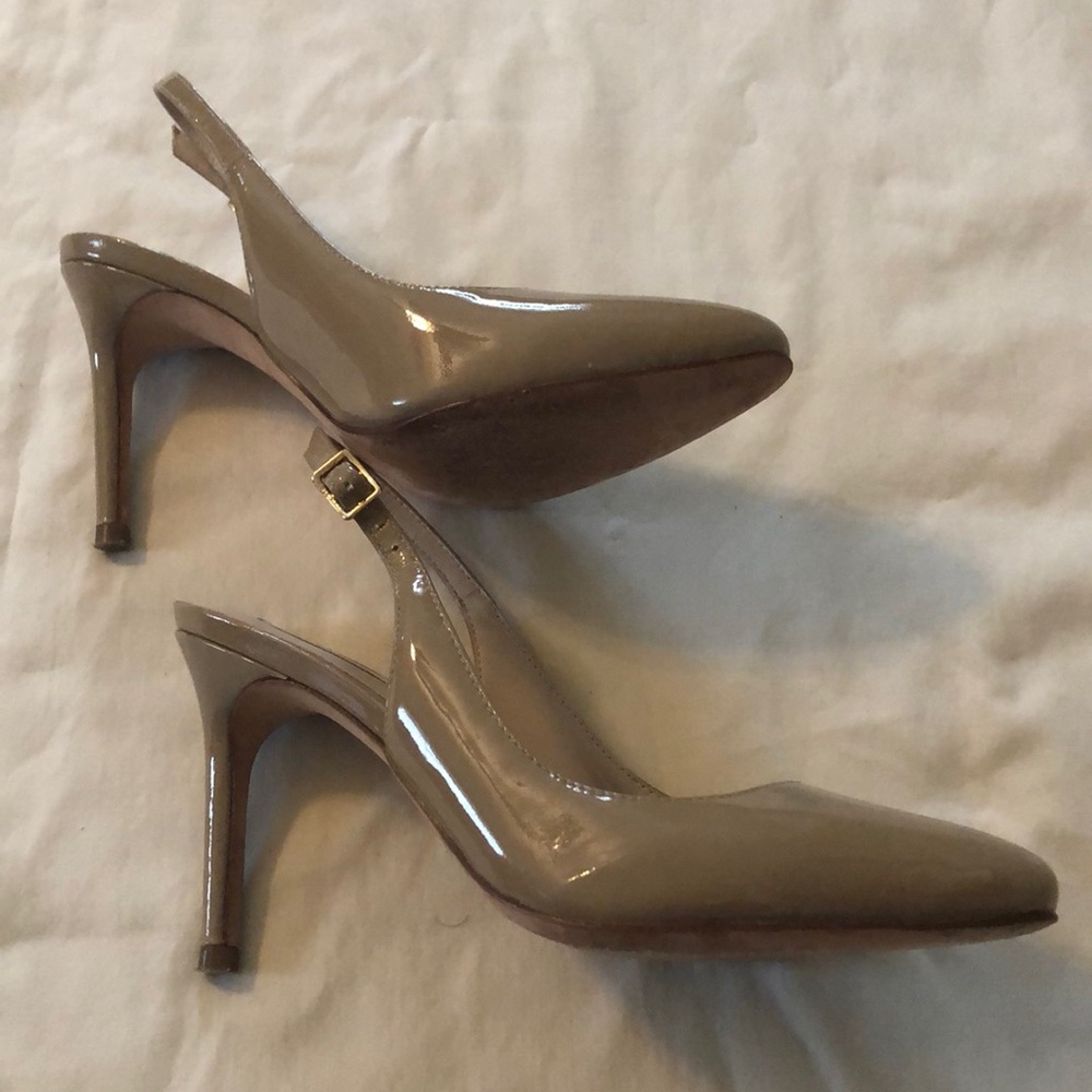 Cole Haan nude patent sling back heels